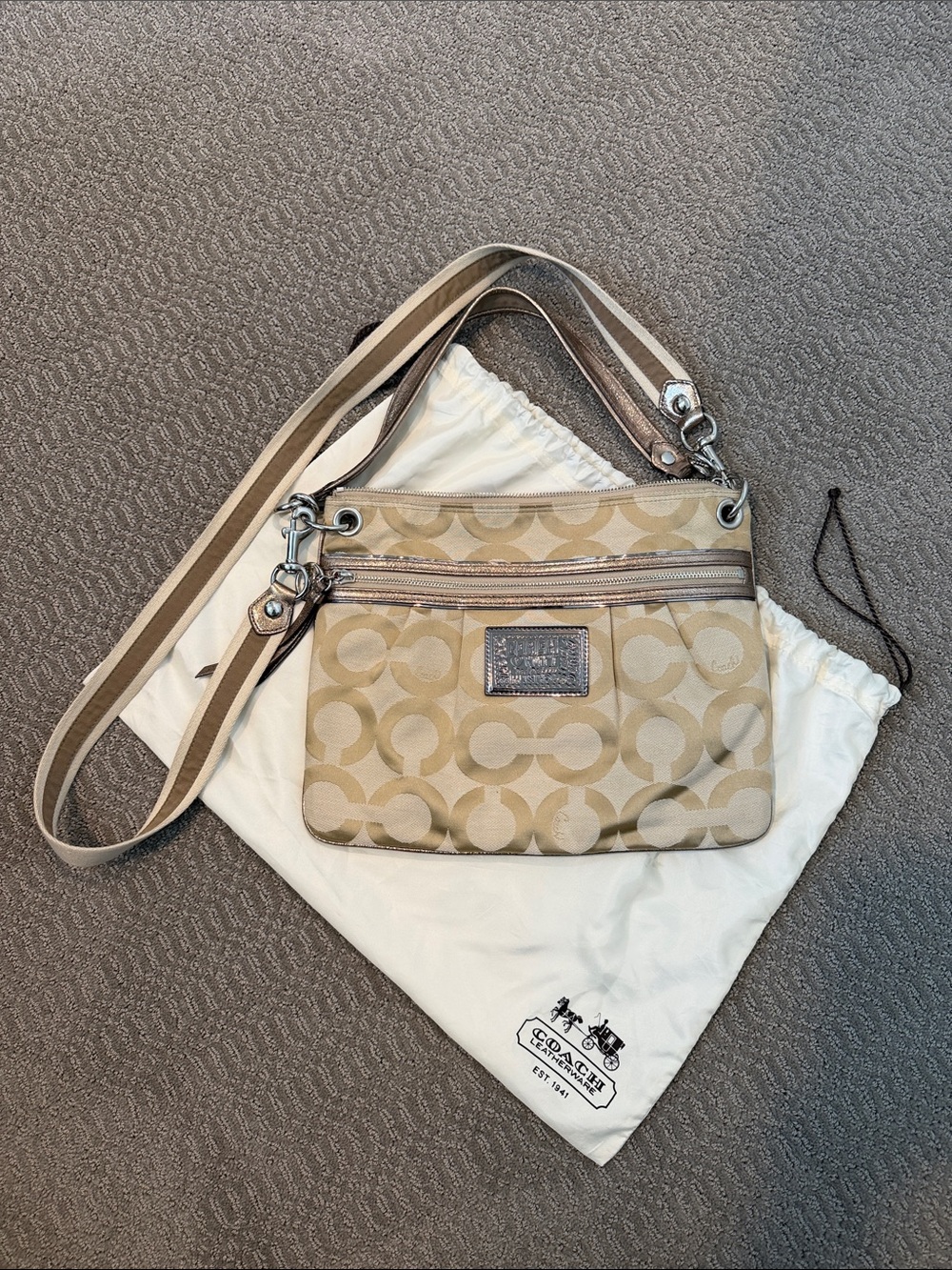 Coach Tan Signature Crossbody Bag with Two Straps & Original Dust Bag